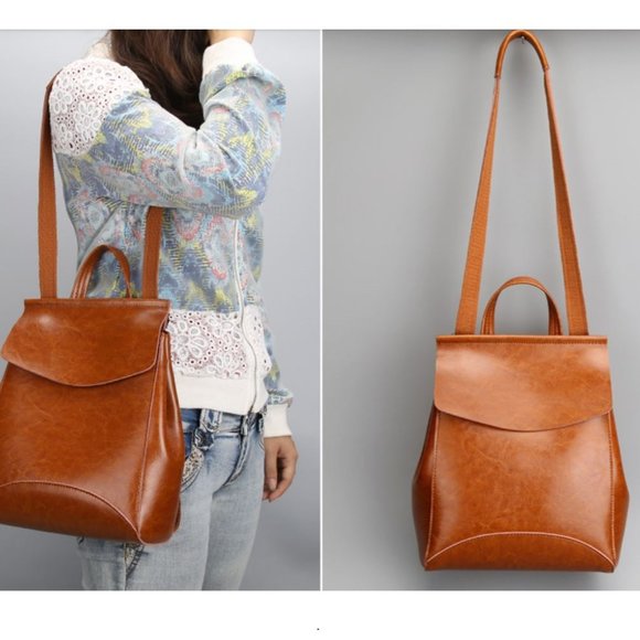 JeHouze Fashion Women Anti-Theft Shoulder Handbag Genuine Leather Backpack, Blue - Picture 5 of 12